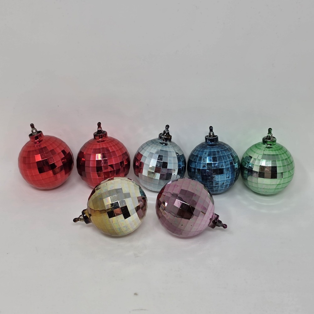 Vintage 1960's Jewel Brite Plastic Disco Ball Christmas Tree Ornaments Lot of 7